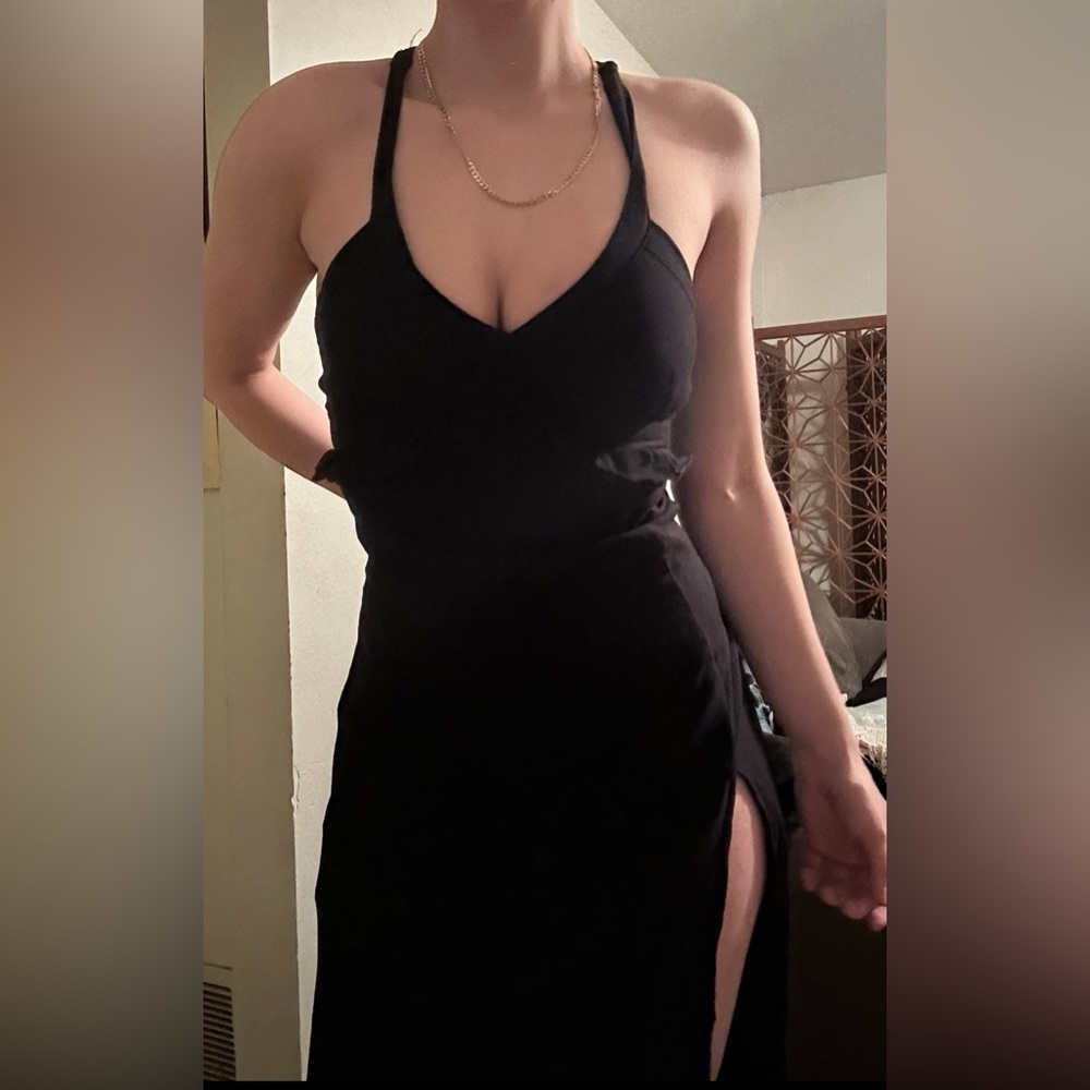 Long black forever 21 dress with a slit